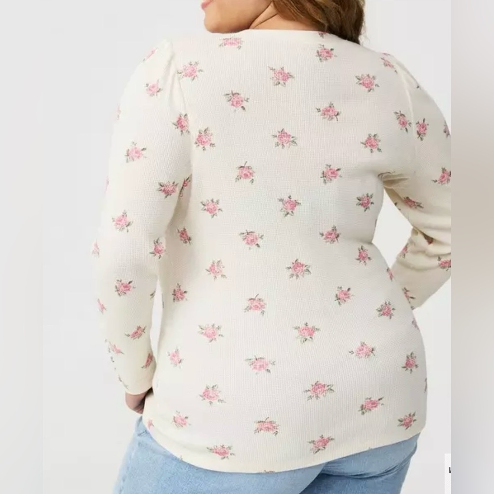 Torrid Floral Vintage Inspired Thermal Crew Puff Sleeve Top Feminine Elegant 3X - Picture 3 of 15